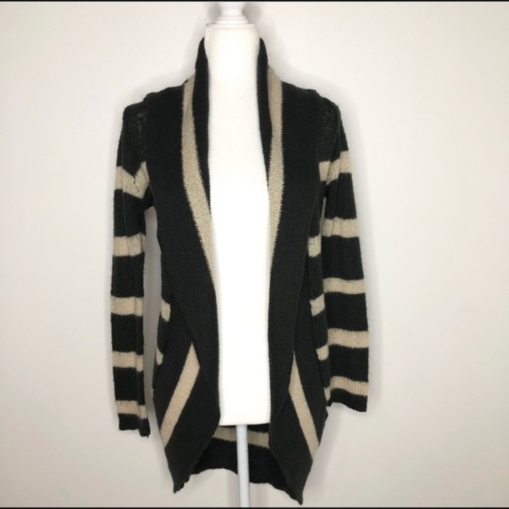 RD Style Grey & tan open front striped knit cardigan sweater size medium